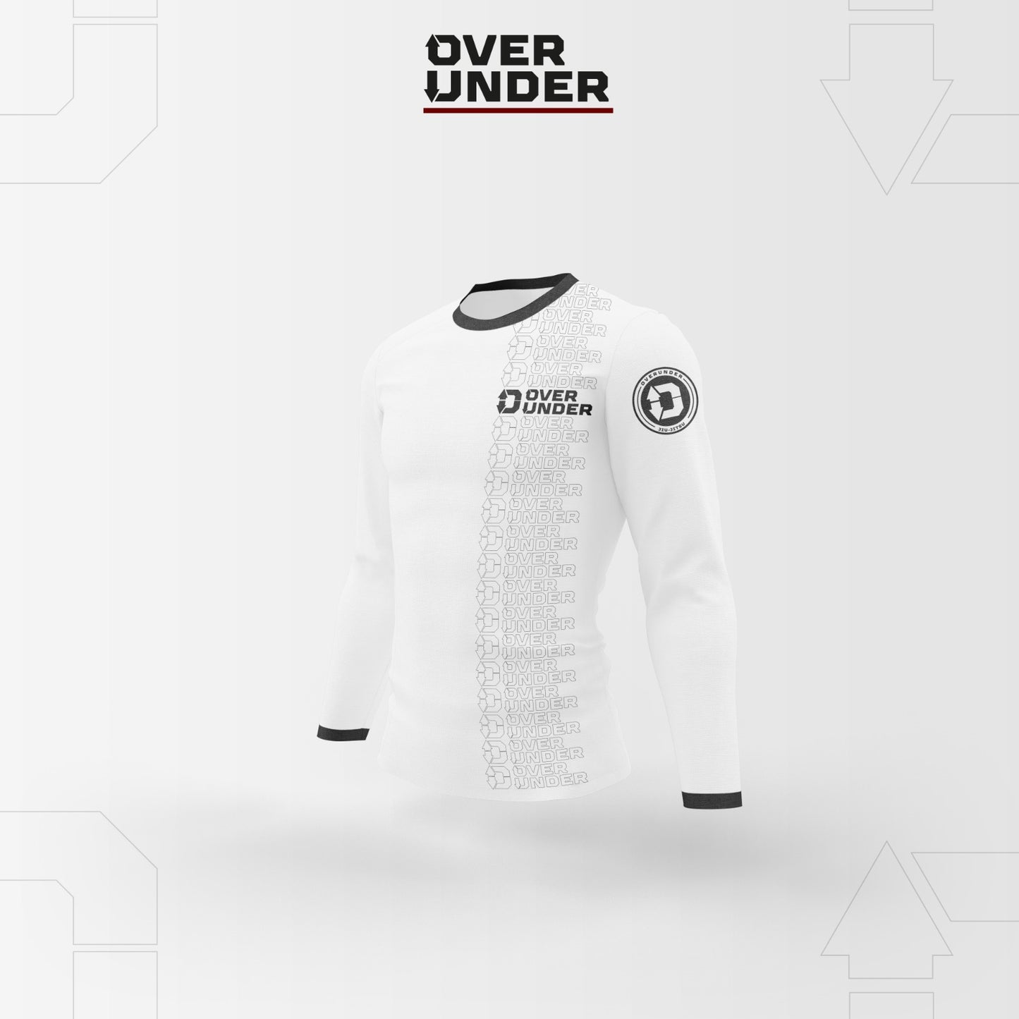 Rash Guard Long Sleeve White Overunder Pattern Classic (Grappling, No Gi Jiu Jitsu, MMA, Muay Thai)