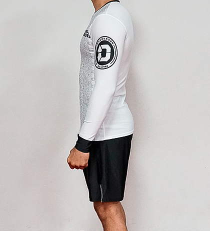 Rash Guard Long Sleeve White Overunder Pattern Classic (Grappling, No Gi Jiu Jitsu, MMA, Muay Thai)