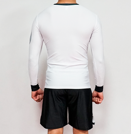 Rash Guard Long Sleeve White Overunder Pattern Classic (Grappling, No Gi Jiu Jitsu, MMA, Muay Thai)